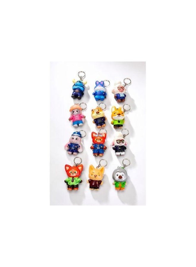 Zootopia Cartoon Animal Character Keychains, 12 Pieces Cute Anime Action Figure Key Rings Set