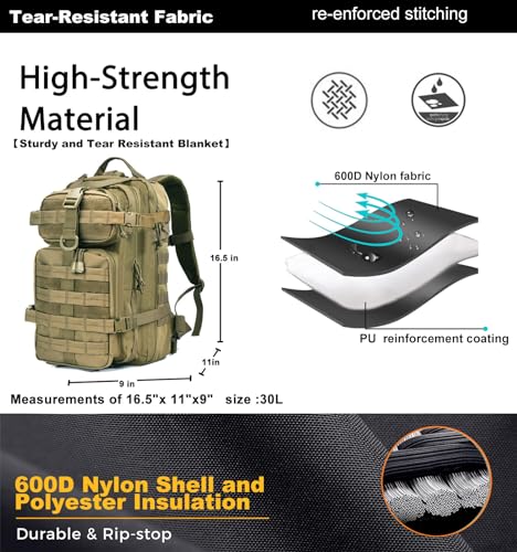 Miramrax Small Tactical Backpack Military Daypack 30L Backpack for Men Molle Assault Pack Bug Out Bag for Hiking Camping Travel Army Hunting Rucksack Trekking Green - Image 3