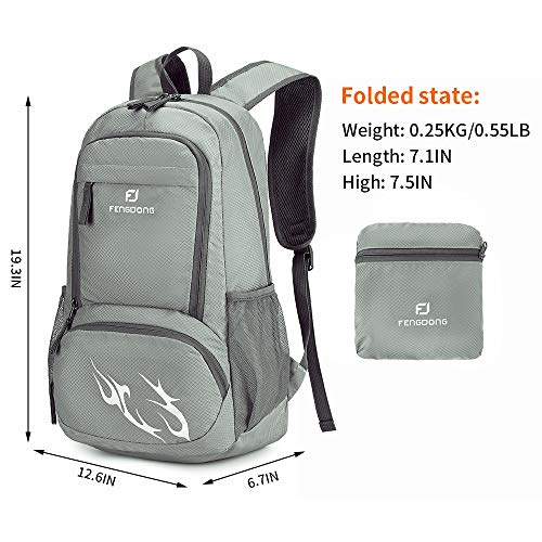FENGDONG 35L Lightweight Foldable Waterproof Packable Travel Hiking Backpack Daypack for men women Grey - Image 2