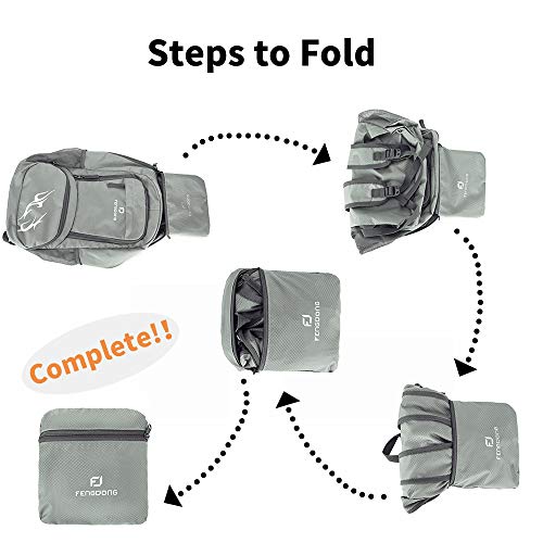 FENGDONG 35L Lightweight Foldable Waterproof Packable Travel Hiking Backpack Daypack for men women Grey - Image 3