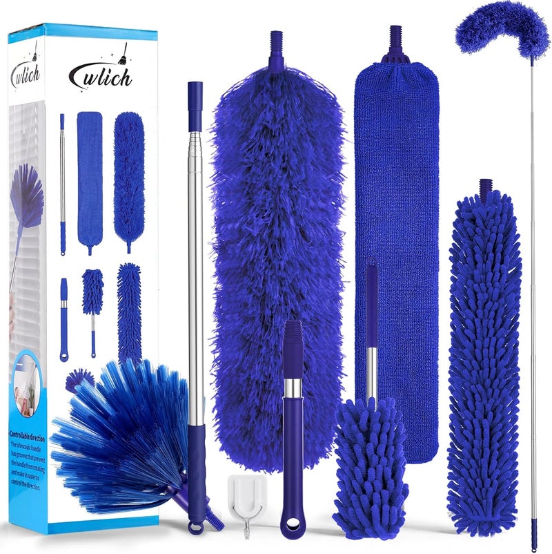 wlich 8 PCS Microfiber Feather Duster, Extendable Washable Cobweb Duster with 100 inches Long Telescopic Duster for Cleaning Ceiling Fan,Blinds, Furniture & Cars KSA standard compatible design - Image 1