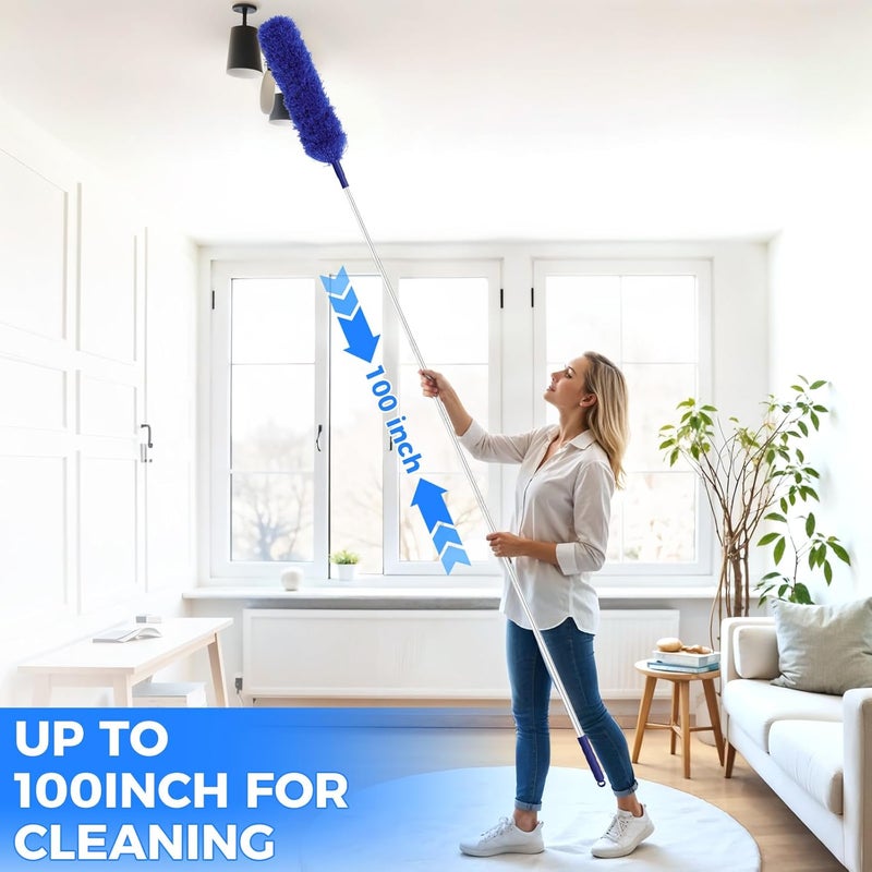 wlich 8 PCS Microfiber Feather Duster, Extendable Washable Cobweb Duster with 100 inches Long Telescopic Duster for Cleaning Ceiling Fan,Blinds, Furniture & Cars KSA standard compatible design - Image 3
