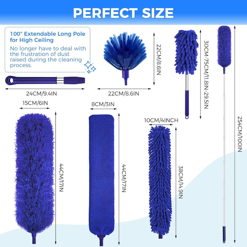 wlich 8 PCS Microfiber Feather Duster, Extendable Washable Cobweb Duster with 100 inches Long Telescopic Duster for Cleaning Ceiling Fan,Blinds, Furniture & Cars KSA standard compatible design - Image 2