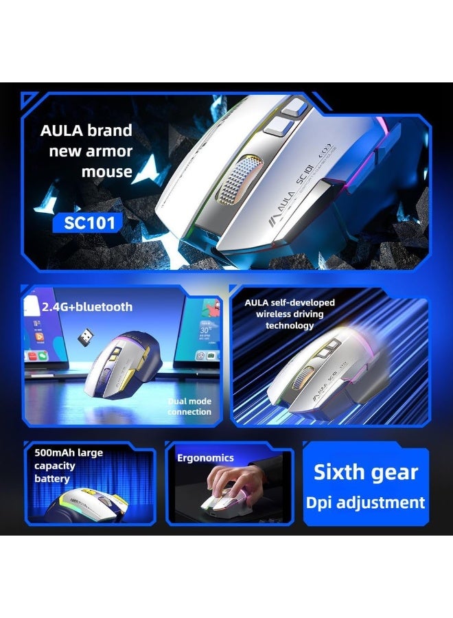AULA SC101 Wireless Gaming Mouse 2.4G Bluetooth, Rechargeable 500mAh Battery - Image 3