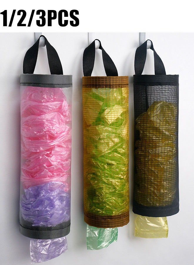 1/2/3 Pcs Hanging Storage Bag Folding Hanging Storage Bag Hanging Folding Net Garbage Bag Sorter Recycling Grocery Storage Containers Household Kitchen Hanging Shopping Bag Black - Image 1