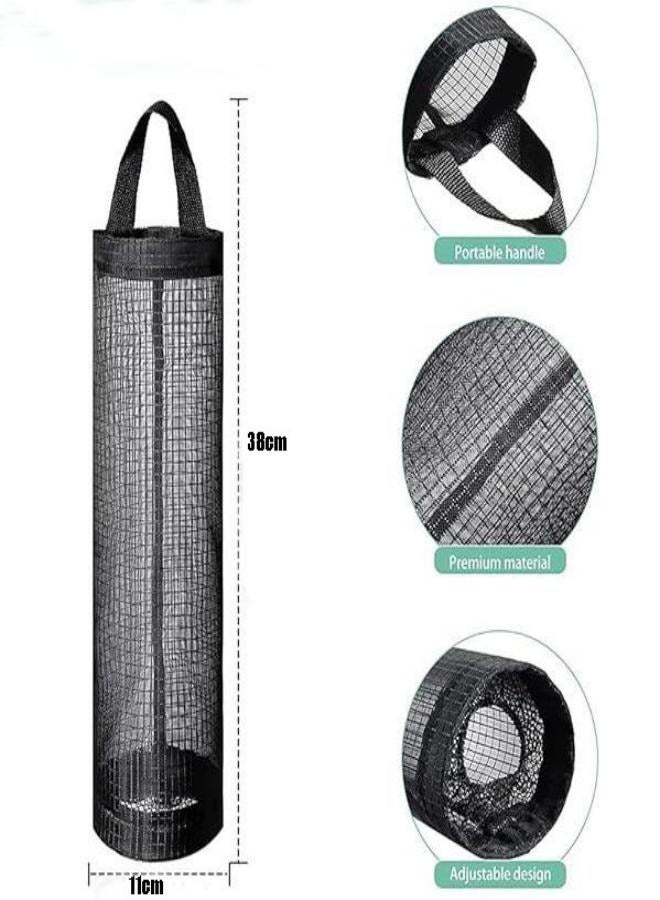 1/2/3 Pcs Hanging Storage Bag Folding Hanging Storage Bag Hanging Folding Net Garbage Bag Sorter Recycling Grocery Storage Containers Household Kitchen Hanging Shopping Bag Black - Image 2