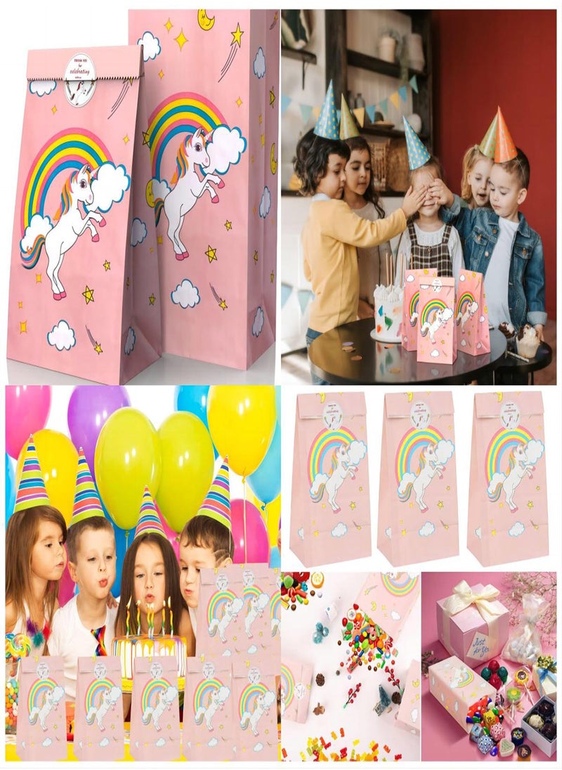 Excefore - Unicorn Paper Bags with Stickers 12Pcs Unicorn Favor Bag Unicorn Theme Party Birthday Party Favor Bag Candy Bag Folding Kraft Paper Bag Gift Treat Bags Candy Bags for Birthday Party Wedding - Image 1