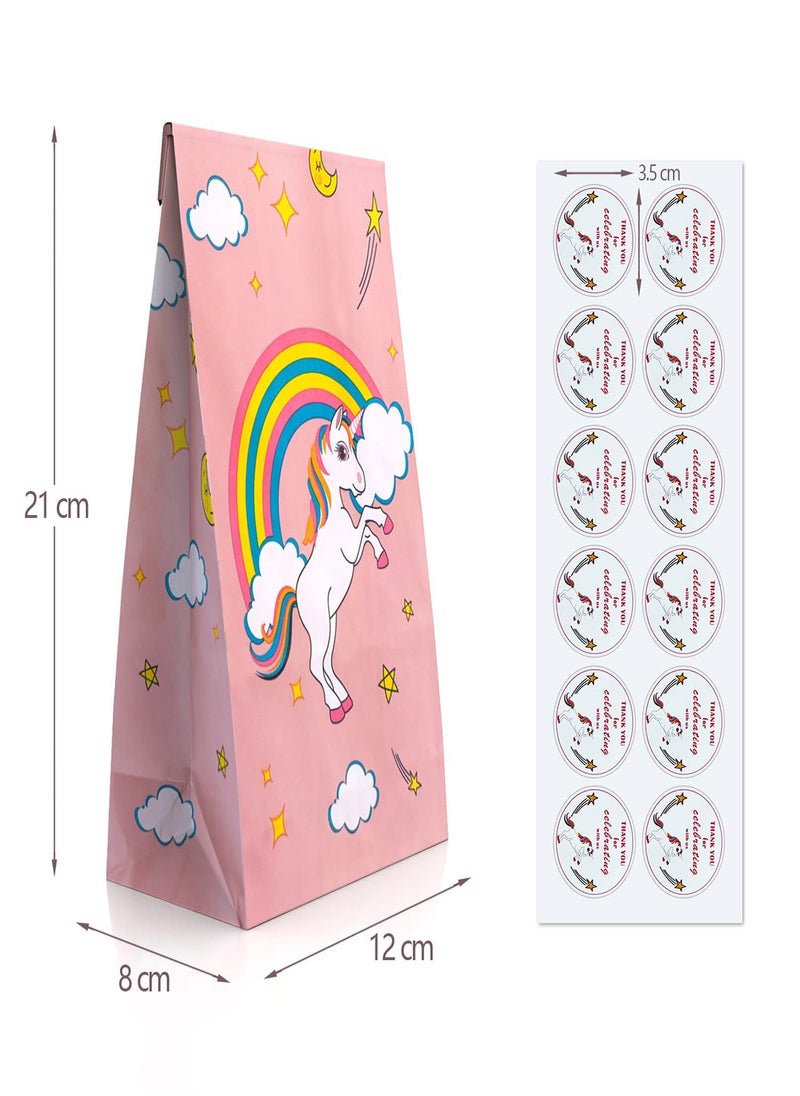 Excefore - Unicorn Paper Bags with Stickers 12Pcs Unicorn Favor Bag Unicorn Theme Party Birthday Party Favor Bag Candy Bag Folding Kraft Paper Bag Gift Treat Bags Candy Bags for Birthday Party Wedding - Image 1
