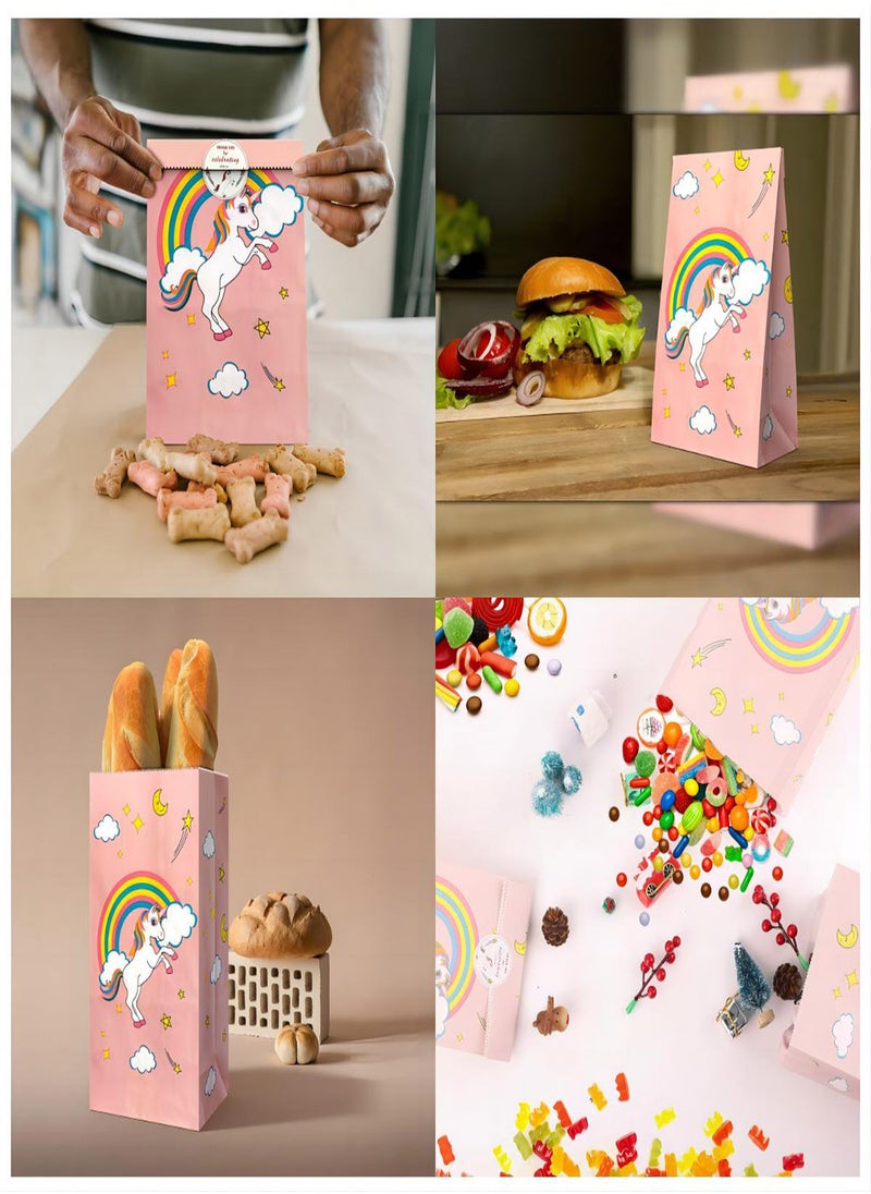 Excefore - Unicorn Paper Bags with Stickers 12Pcs Unicorn Favor Bag Unicorn Theme Party Birthday Party Favor Bag Candy Bag Folding Kraft Paper Bag Gift Treat Bags Candy Bags for Birthday Party Wedding - Image 1