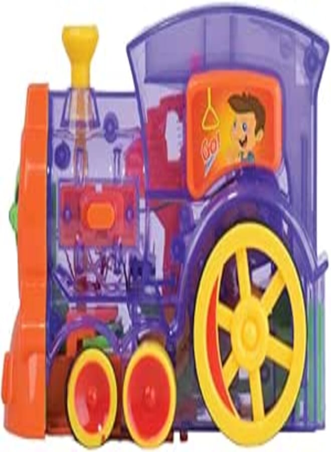 Generic Plastic domino train with light music and 80 domino for kids set of 83 pieces - multi color