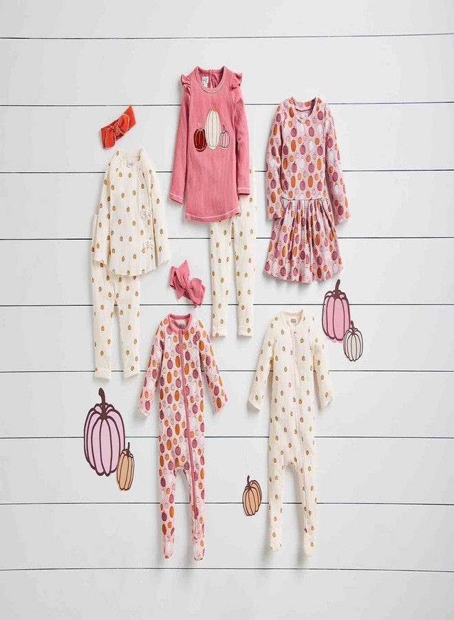 Mud Pie Girl Ditsy Pumpkin Baby Outfit and Headband Set, Cream, 6-9M - Image 2