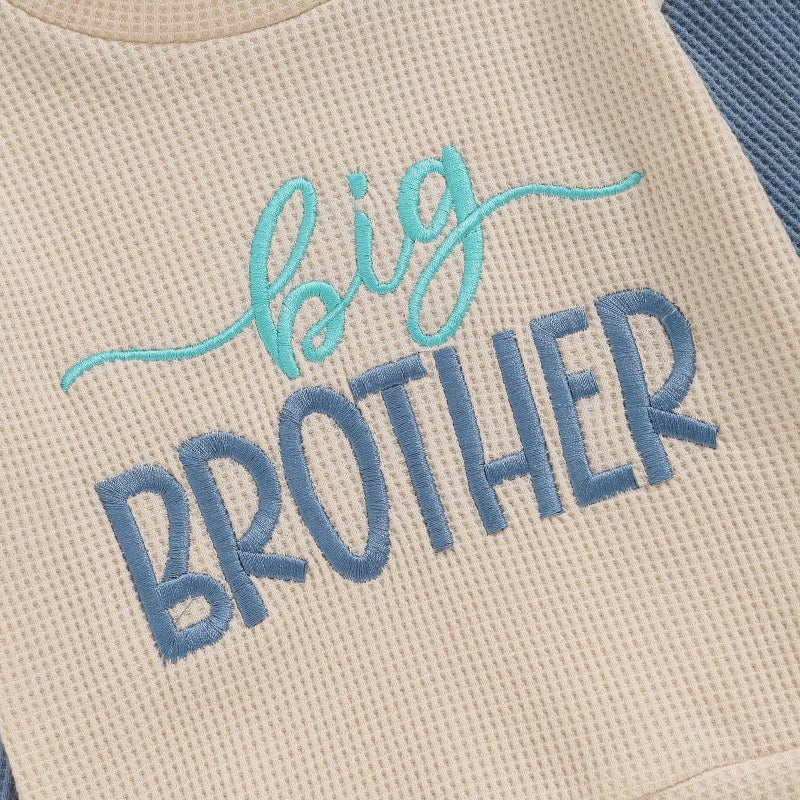 BeQeuewll Fall Toddler Baby Boy Girl Clothes Sister Brother Matching Outfit Letter Print Long Sleeve Sweatshirt Bubble Romper (Bro Sweats-Blue, 3-4T) - Image 5