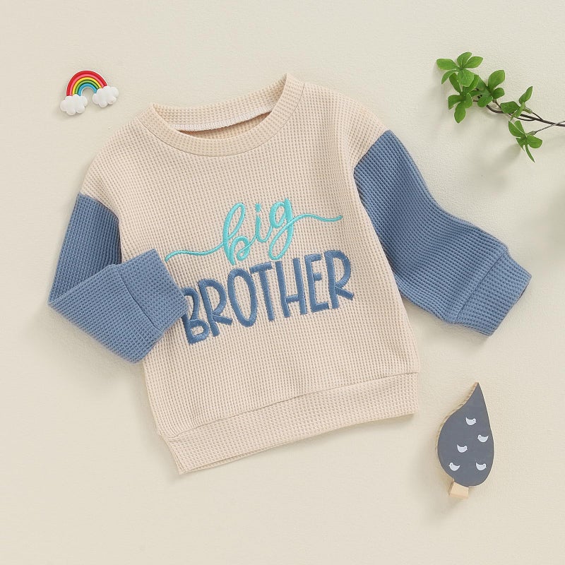 BeQeuewll Fall Toddler Baby Boy Girl Clothes Sister Brother Matching Outfit Letter Print Long Sleeve Sweatshirt Bubble Romper (Bro Sweats-Blue, 3-4T) - Image 4