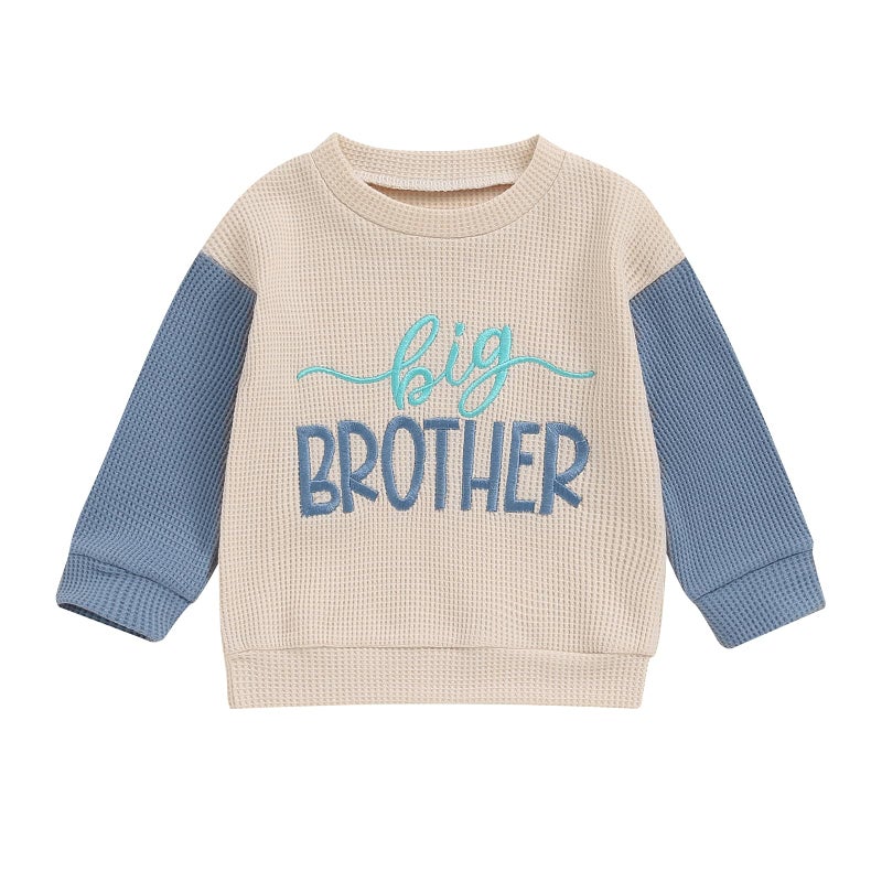 BeQeuewll Fall Toddler Baby Boy Girl Clothes Sister Brother Matching Outfit Letter Print Long Sleeve Sweatshirt Bubble Romper (Bro Sweats-Blue, 3-4T) - Image 1
