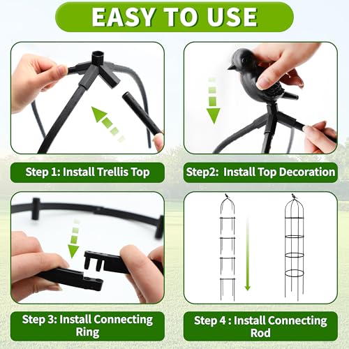 TCBWFY 6FT Garden Obelisk Trellis for Climbing Plants,Adjustable 4-Tier Metal Plant Support,Rustproof Outdoor Plant Tower with 3 Decorative Tops for Roses,Tomatoes,Clematis & Vines,Black - Image 4