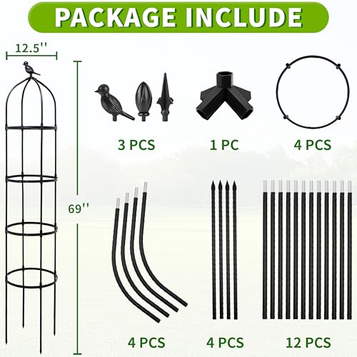 TCBWFY 6FT Garden Obelisk Trellis for Climbing Plants,Adjustable 4-Tier Metal Plant Support,Rustproof Outdoor Plant Tower with 3 Decorative Tops for Roses,Tomatoes,Clematis & Vines,Black - Image 2