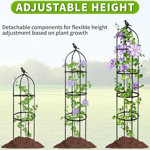 TCBWFY 6FT Garden Obelisk Trellis for Climbing Plants,Adjustable 4-Tier Metal Plant Support,Rustproof Outdoor Plant Tower with 3 Decorative Tops for Roses,Tomatoes,Clematis & Vines,Black - Image 5