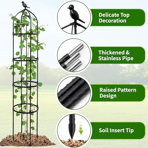 TCBWFY 6FT Garden Obelisk Trellis for Climbing Plants,Adjustable 4-Tier Metal Plant Support,Rustproof Outdoor Plant Tower with 3 Decorative Tops for Roses,Tomatoes,Clematis & Vines,Black - Image 3