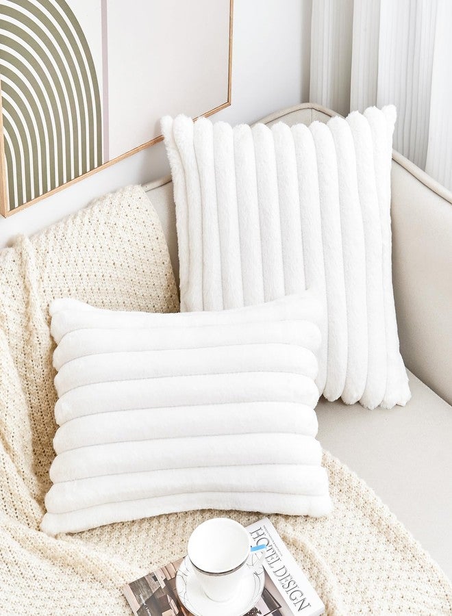 GriNeed Throw Pillow Covers Decorative Faux Fur Set of 2 12x20 Inch Pillow Covers, Soft Cream White Lumbar Plush Striped Pillowcases for Couch Sofa Bed Living Room, Fluffy Cute Home Boho Accent Decor - Image 5