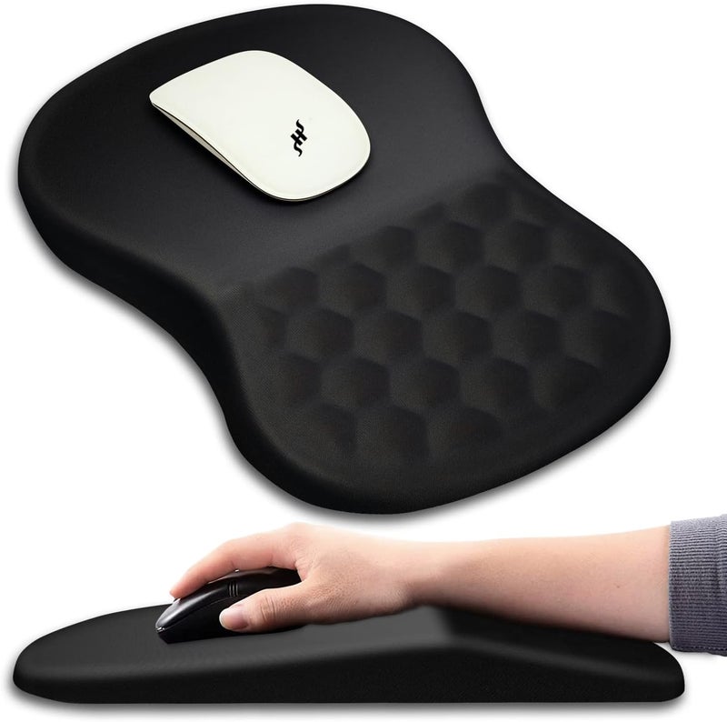 Ergonomic Mouse Pad Wrist Support With Massage Design, Wrist Rest Pain Relief Mousepad With Memory Foam&Non-Slip Pu Base, Mouse Pads For Wireless Mouse & Desk (12X8 Inch,Black) - Image 1