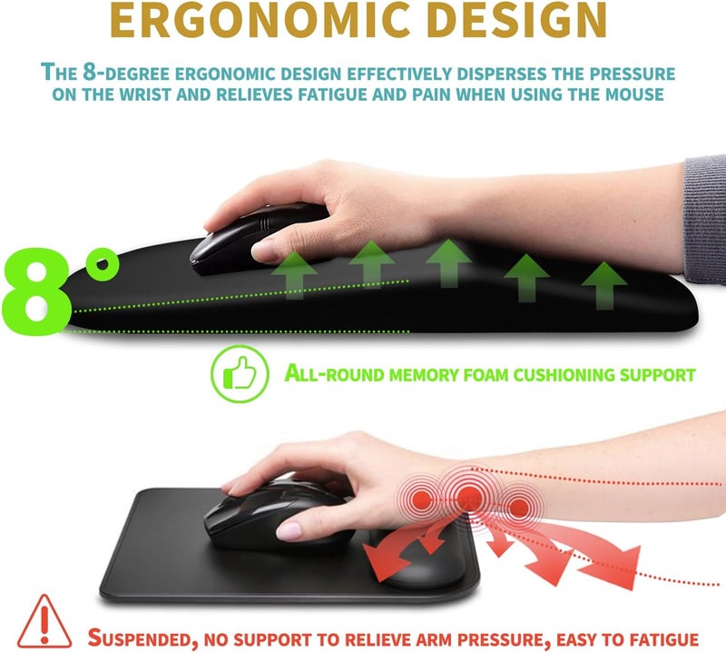 Ergonomic Mouse Pad Wrist Support With Massage Design, Wrist Rest Pain Relief Mousepad With Memory Foam&Non-Slip Pu Base, Mouse Pads For Wireless Mouse & Desk (12X8 Inch,Black) - Image 5