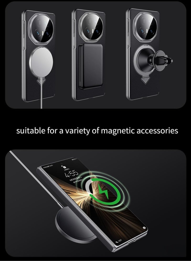 general Magnetic Case for Honor Magic V5 5G Premium Leather Case with Kickstand Comfortable Touch Hinge Protection Shockproof Back Cover Support Wireless Charging - Image 2