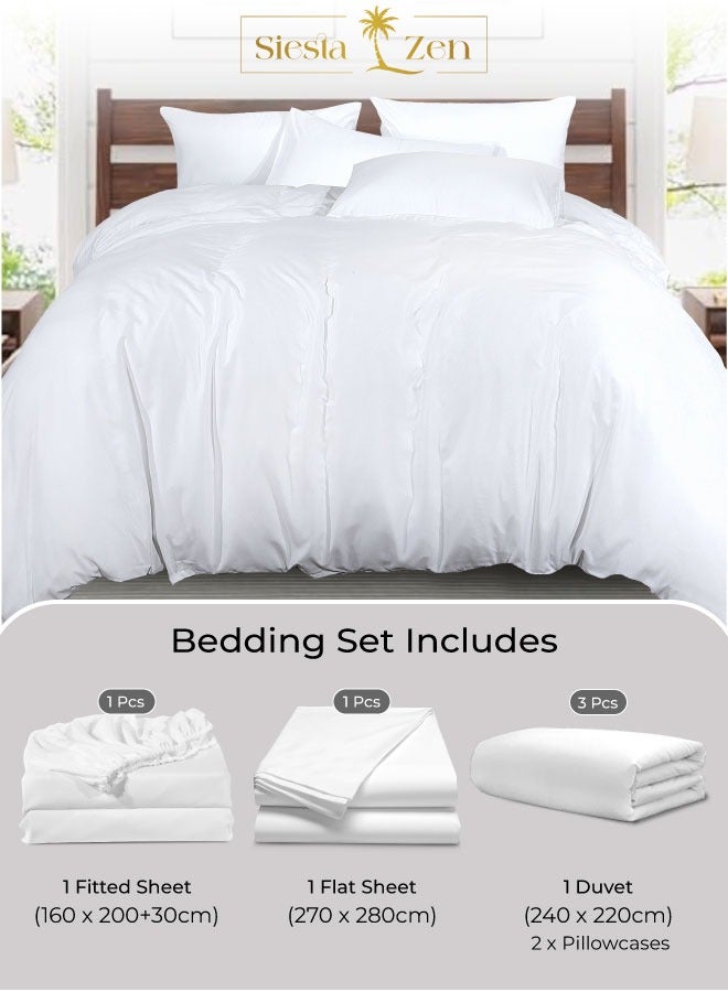 Siesta Zen Queen Size Bedding Set – 1 Fitted Sheet, 1 Flat Sheet, 1 Duvet Cover & Pillowcases | Ultra Soft, Durable & Comfortable | Classic White Color | Hotel Quality Bed Linen - Image 1