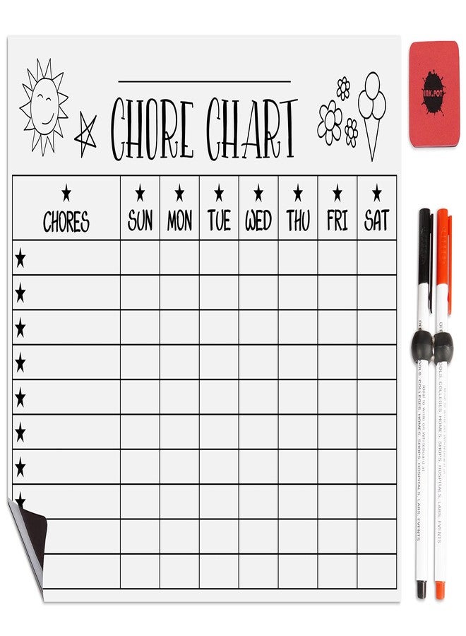 Inkdotpot Magnetic Whiteboard Chore Chart Chore Chart for Refrigerator - Dry Erase Behavior Chart for Kids Responsibility Chart with 2 Fine Tip Marker & Eraser-HC - Image 1
