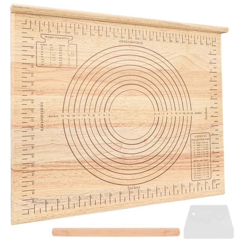 Zebrabox 24"x20"Extra Large Wood Pastry Board with Measurements,Non-Slip Kneading Counter Mat,Pastry Baking Mat for Rolling Dough,Include Kneading Board,Rolling Pin&Dough Cutter,Perfect for Table&Countertop - Image 1