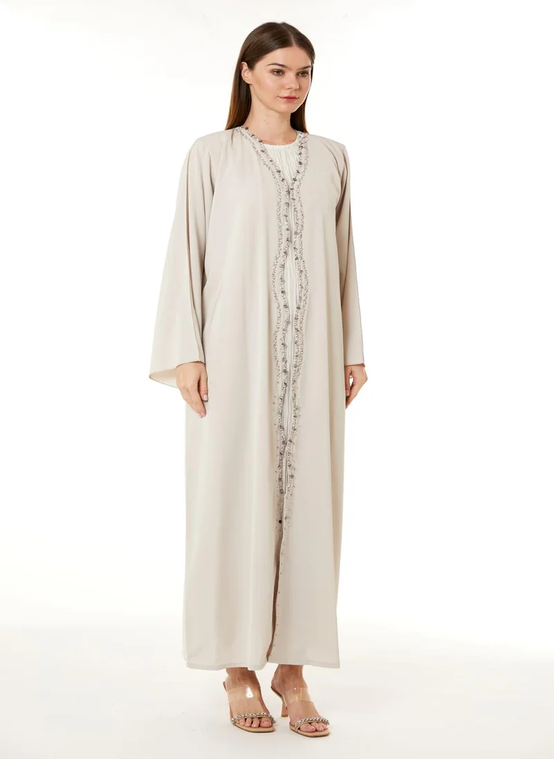 Moistreet Peach Korean Nida Hand Embellished Abaya