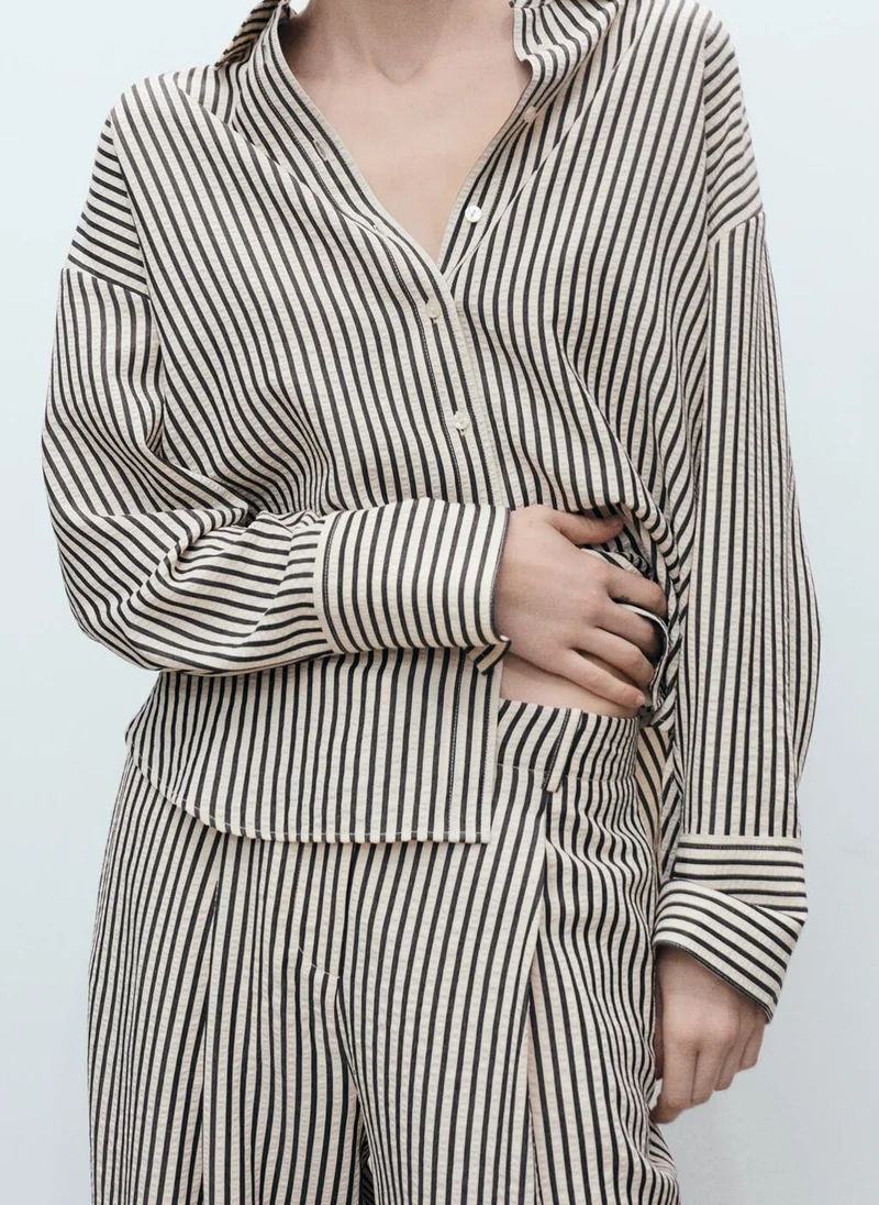 MANGO Texture Striped Trousers