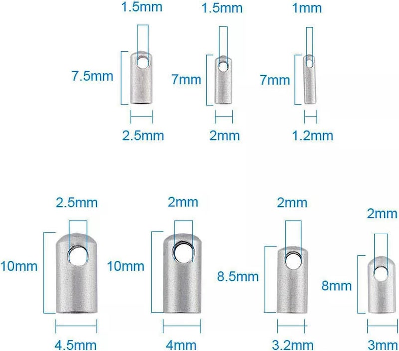 110 قطعة/علبة مختلطة أنبوب نهايات حبل الفولاذ المقاوم للصدأ 7x2 مم نهايات طرفية - Image 3