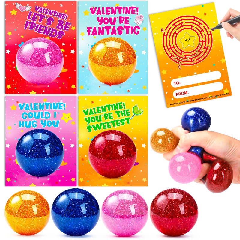AugToy 24 Pack Valentines Day Gifts for Kids with Stress Balls Valentines Day Cards for Kids School Stress Relief Squeeze Toys Teens Boys Girls Preschool Toddler Valentine Classroom Exchange Party Favors - Image 3