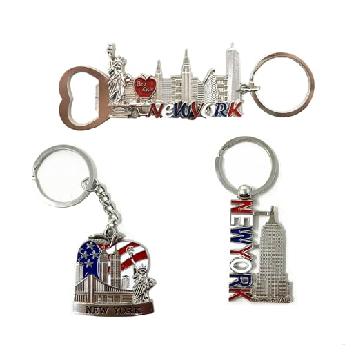 TSY TOOL 12 Pack Silver NYC Souvenir Collection New York Metal Keychain Ring Bundle Bulk Includes Empire State, Freedom Tower, Statue Of Liberty, USA Flag,NY Cab, Apple, 3 Pc Bottle Opener too And More - Image 5