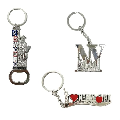 TSY TOOL 12 Pack Silver NYC Souvenir Collection New York Metal Keychain Ring Bundle Bulk Includes Empire State, Freedom Tower, Statue Of Liberty, USA Flag,NY Cab, Apple, 3 Pc Bottle Opener too And More - Image 3