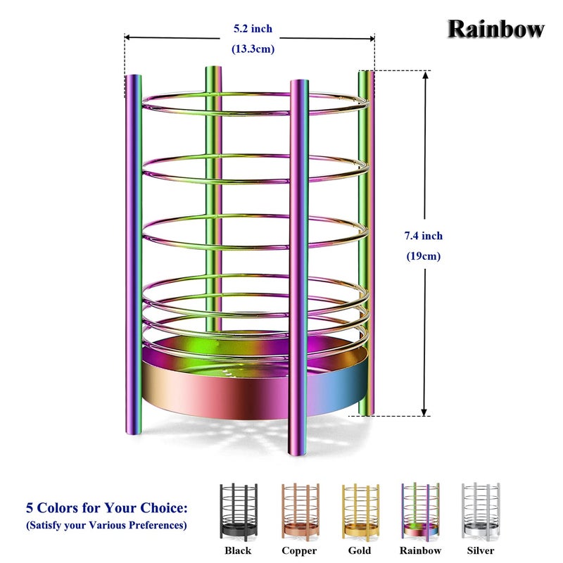HOMQUEN Rainbow Kitchen Utensil Holder for Kitchen Counter, Stainless Steel Utensil Crocks, Rainbow Titanium Coating Utensil Storage Caddy Organizer, Cooking Utensil Holder, Easy Cleaning(Rainbow/7.4''x5.2'')  - Image 2