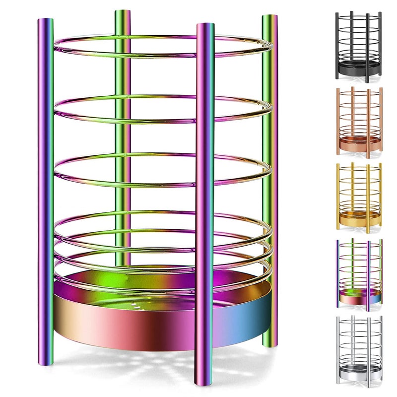 HOMQUEN Rainbow Kitchen Utensil Holder for Kitchen Counter, Stainless Steel Utensil Crocks, Rainbow Titanium Coating Utensil Storage Caddy Organizer, Cooking Utensil Holder, Easy Cleaning(Rainbow/7.4''x5.2'')  - Image 1