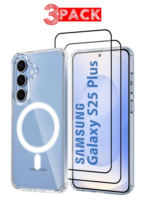 3Packs Samsung Galaxy S25 Plus MagSafe Case Support Wireless Charging Slim Thin Magnetic Cover Anti Scratch Shockproof Hard Transparent Phone Case Compatible with Samsung Galaxy S25 Plus 6.7 Inch