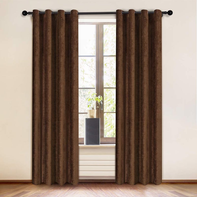 ELKCA Chocolate DoubleSided Chenille Curtains for Living Room Modern Window Treatment for Bedroom CurtainGrommet Top2 Panels Chocolate 52 W x 84 L