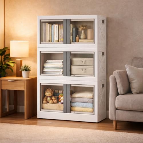 DecoLogy Clothes Organizer for Wardrobe Cupboard Organizer for Clothes Foldable and Stackable Closet Organizer Drawer Organizer for Clothes (4PCS-Large, White-(72L Storage Bin)) - Image 4