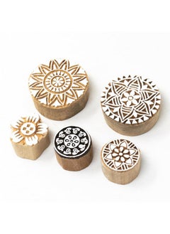 Hashcart | Set of 5 | Wooden Stamp Block, Printing Stamp Design Set | Block for Printing Saree Border | Dresses, Craft Card Making, Scrapbook, Clay Pottery