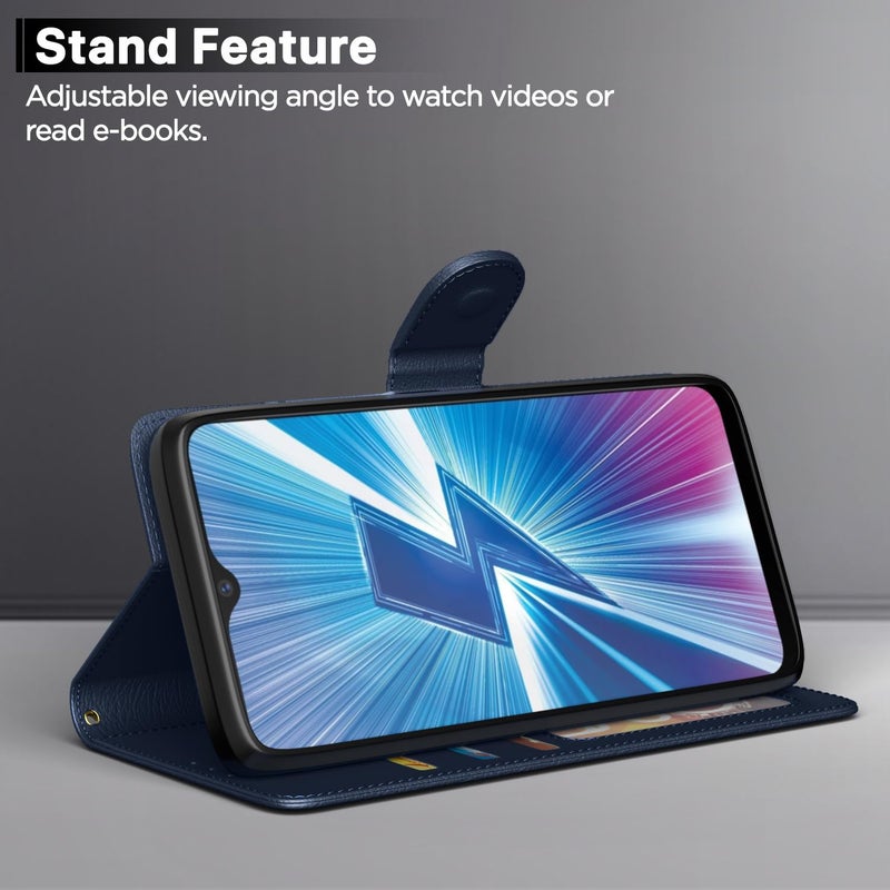Pikkme Leather Magnetic Vintage Flip Wallet Case Cover for Vivo Y12 / Y15 / Y17 / U10 (Blue) - Image 3