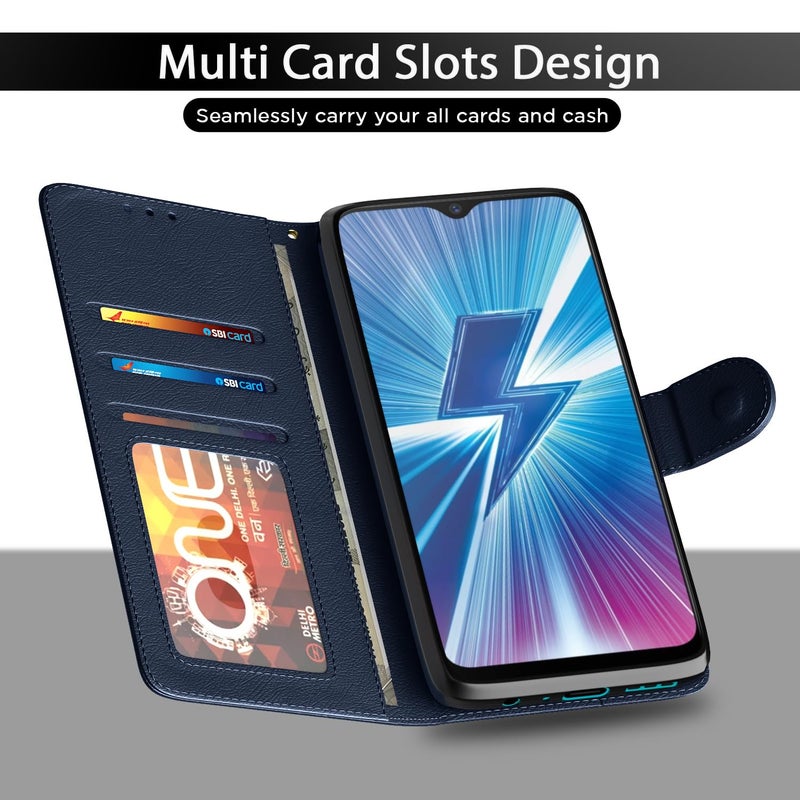 Pikkme Leather Magnetic Vintage Flip Wallet Case Cover for Vivo Y12 / Y15 / Y17 / U10 (Blue) - Image 5