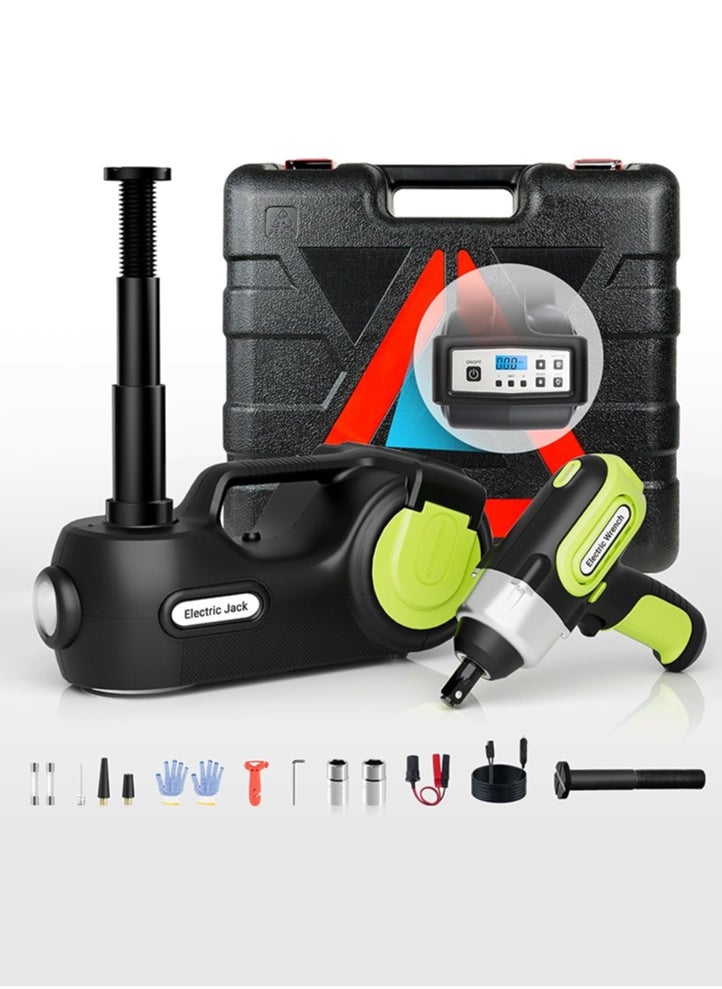 Gasin Electric Car Jack Kit 5Ton 12V Car Jack Hydraulic (Lifting Range: 6.1-20.86 inch) with Impact Wrench & Inflator for Car SUV Sedan MPV with LCD & Tire Pressure Display  - Image 1