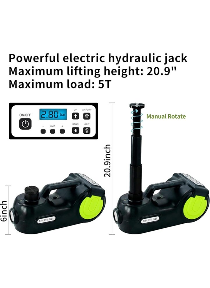 Gasin Electric Car Jack Kit 5Ton 12V Car Jack Hydraulic (Lifting Range: 6.1-20.86 inch) with Impact Wrench & Inflator for Car SUV Sedan MPV with LCD & Tire Pressure Display  - Image 3