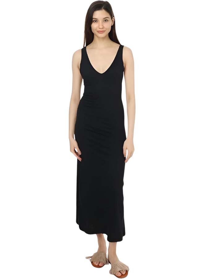 Dahab Cotton Plain Sleeveless V-Neck Full Slip For Women-Black - Image 1