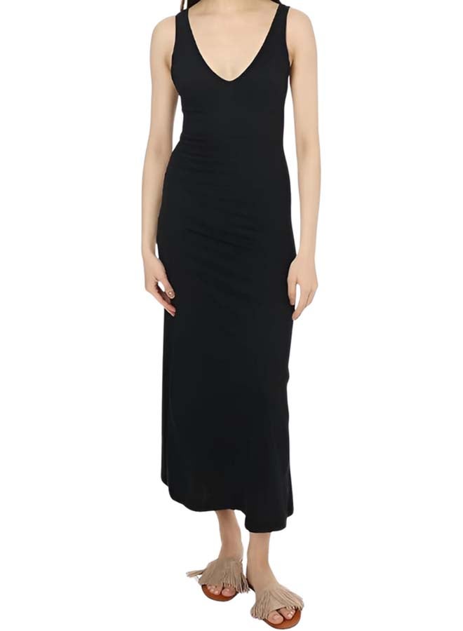 Dahab Cotton Plain Sleeveless V-Neck Full Slip For Women-Black - Image 3