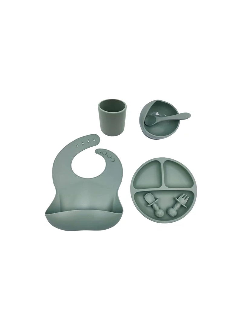 Dubkart Baby Feeding Set, 7 Piece Silicone Set for Self Feeding, Learning & Fine Motor Skills Soft, Easy to Grip, Bib, Bowl, Plate, Mini Utensils, Spoon & Cup - Image 1