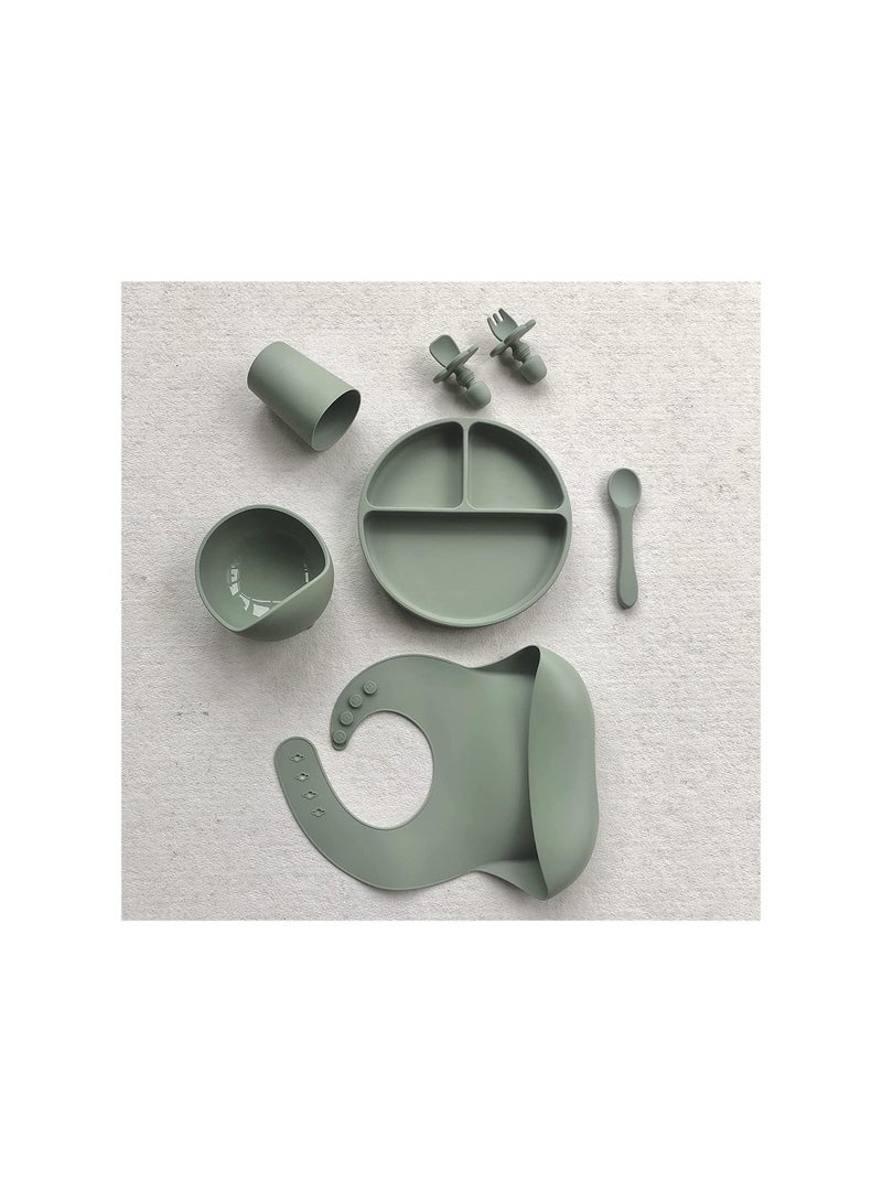 Dubkart Baby Feeding Set, 7 Piece Silicone Set for Self Feeding, Learning & Fine Motor Skills Soft, Easy to Grip, Bib, Bowl, Plate, Mini Utensils, Spoon & Cup - Image 2