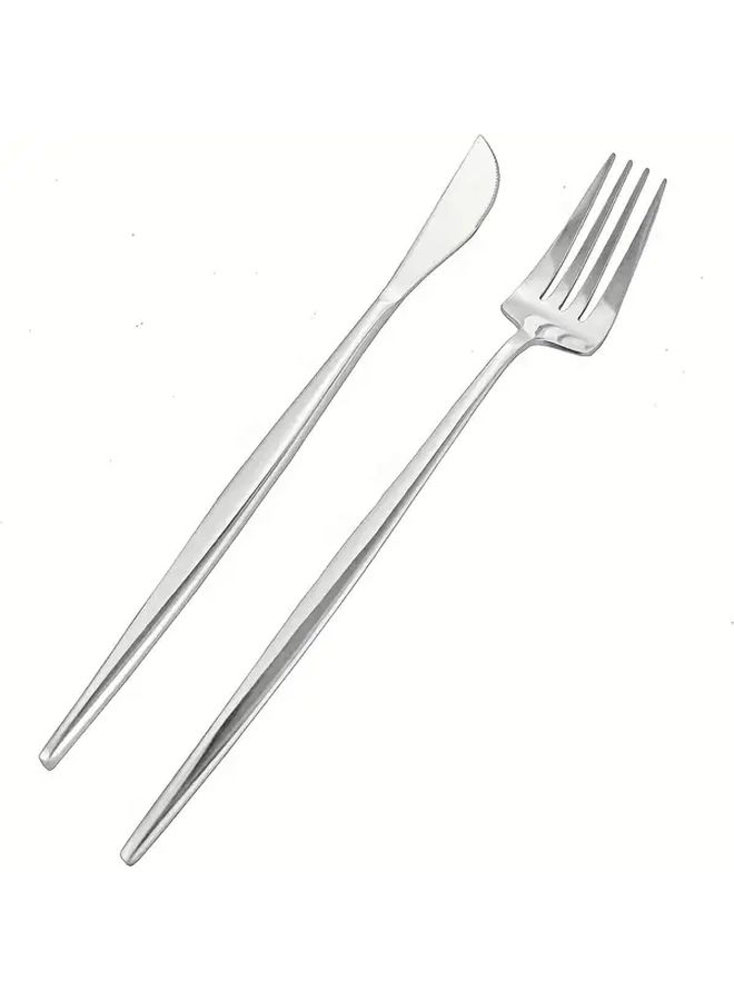 Silver 12 Piece Stainless Steel Cutlery Set Steak Knives Fork Dishwasher Safe - Image 2